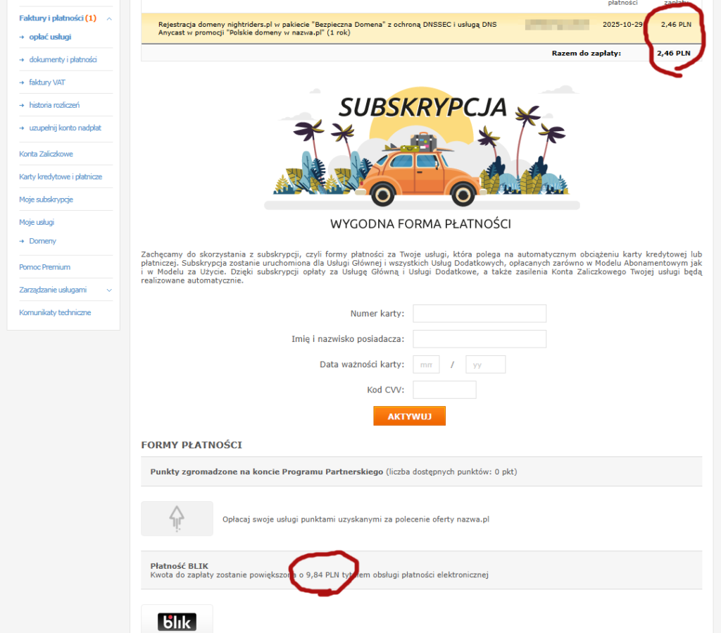 oszustwo nazwa.pl na opłatach dodatkowych i prowizji za wybór formy płatności