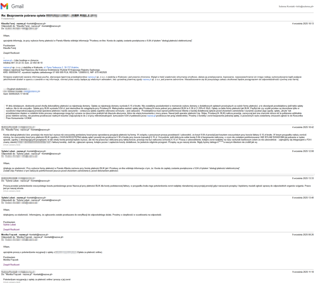 walczyć z nazwa.pl do upadłego, masz prawo do zwrotu bezprawnie pobranej prowizji za operatora płatności!